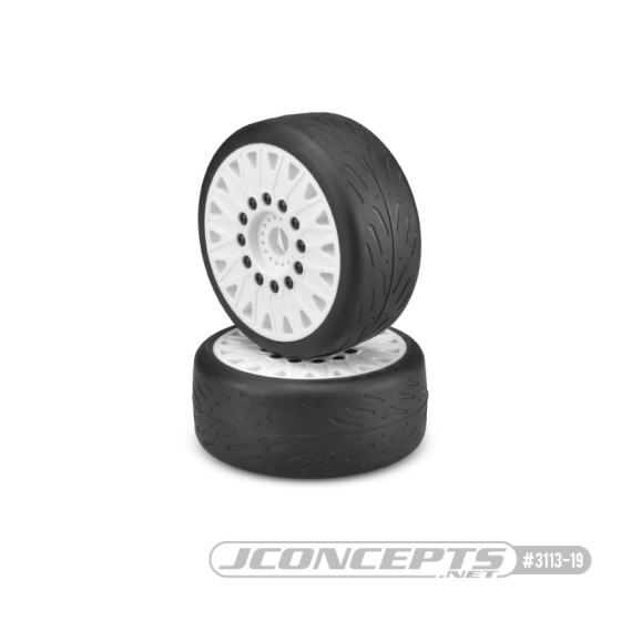 JConcepts Speed Claw - platinum compound, Belted, pre-mounted on white JCO3395 wheels